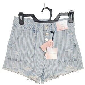 Happily Grey Women's Juniors 0/24 Denim Distressed Raw Hem Button Fly Short NWT